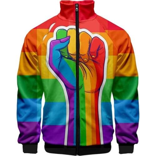 2021 teenage zip up outwear tops 3D Stand Collar Hoodie LGBT Rainbow Lesbians Gays Love Men Women unisex Zipper Hoodies Jackets