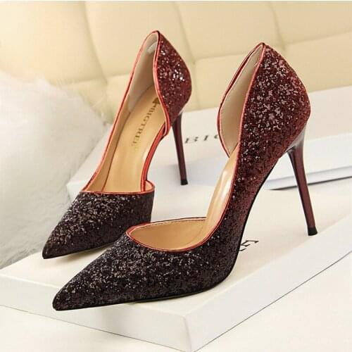 Gradient Womens Pumps Bling High Heel Shoes For Women Pointed Toe Stiletto 9.5cm Heels Ladies Shoes For Party Sexy Wedding Shoe