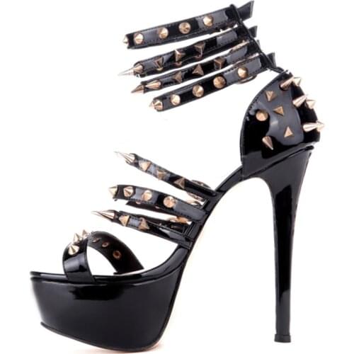SHOFOO shoes,Beautiful fashion ladys sandals, patent leather, about 14.5 cm high-heeled sandals, womens sandals, banquet