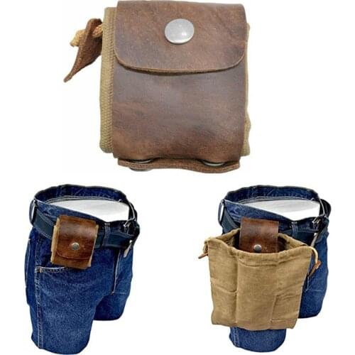 Outdoor Leather Canvas Bushcraft Bag Camp Foraging Pouch Looping with Belts Pouch for Hiking Treasures Seashells Beach Bag