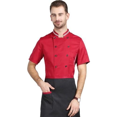 Unisex Breathable Chef Uniforms Clothes Short Sleeve Food Services Cooking Jacket Cafe Bakery Waiter Work Uniforms Kitchen Coats