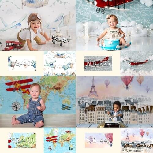 Aircraft travel map backdrop for photography Hot air balloon portrait adventurer aviator newborn photography background vinyl