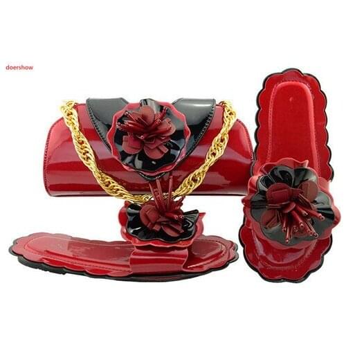 Doershow wine Fashion African Shoes and Bags Matching Set Italian Matching Shoe and Bag Set for Parties Or Wedding !SVP1-7