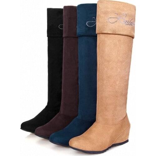 2017 Rushed Winter Boots Botas Mujer Big Size 34-47 Women Shoes Long Boots Round Toe Square High Height Increasing Quality Q6