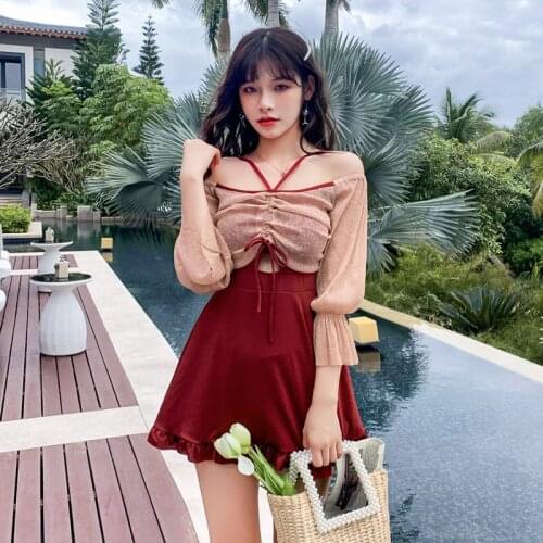 2021 New Korean One Piece Swimsuit Women Solid Swimwear Women Monokini Surfing Suit High Cut Monokini Bathing Swimskirt