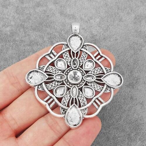 4PCS Large Abstract Hollow Flower Round Pendant Blank Teardrop Cameo Cabochon Base Settings Necklace Jewelry