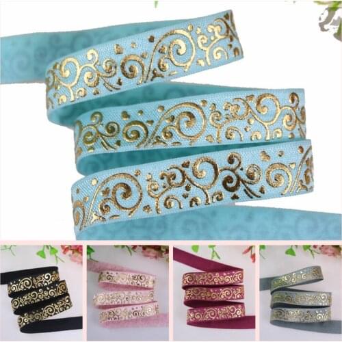 6 colors gold foil damask fold over elastic Paisley foe elastic100yards/lot