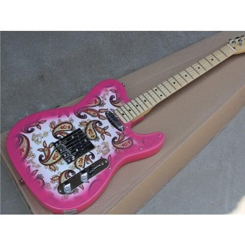 6 string electric guitar pink with pattern free delivery
