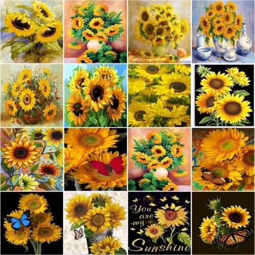 GATYZTORY Diamond Mosaic Sunflower Cross Stitch Diamond Painting Flower Picture Rhinestones Handicraft Hobby Gift Home Decor