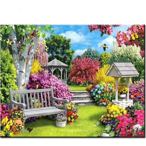 Diamond embroidery garden flower Full square round Diamond mosaic diamond painting Landscape rhinestones picture,gift L423