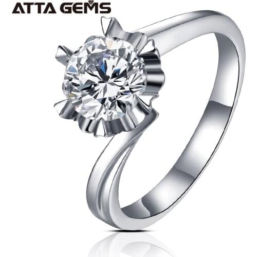 ATTAGEMS Solid 925 Sterling Silver Womens Diamond Rings 1.0ct DEF Color VVS Moissanite Diamond Solitaire Engagement Rings