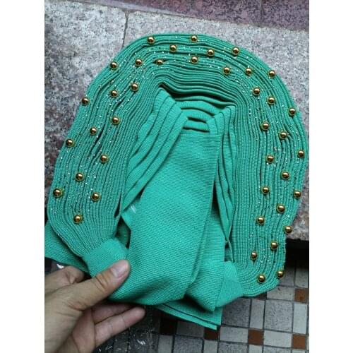 Nigerian aso oke with beads african auto gele headtie already made women bonnet head wraps for party high quality1set