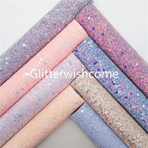 Glitterwishcome 21X29CM A4 Size Chunky Glitter Fabric Synthetic Leather, Glitter Leather Sheets for Bows, GM918C