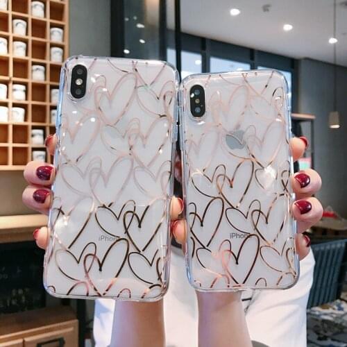For iPhone 11 Pro Plating Gold Heart Clear Shiny Phone Case for iPhone XS Case X XR XS Max 7 8 Plus 12 mini 12 PRO MAX 11 10S