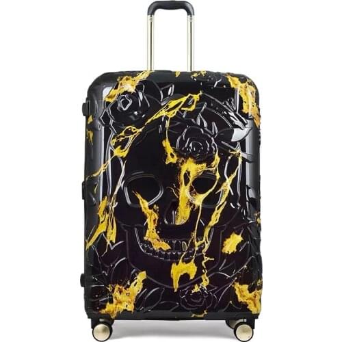 2020 New personality 3D skull rolling luggage on wheel women fashion 19/25/29 size Cabin trolley suitcase men travel luggage bag