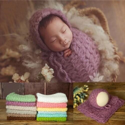 Baby Newborn Photography Props Blanket Wrap Wool Knitted Blanket Newborn Hat Neborn Photo Prop Shoot Studio Accessories