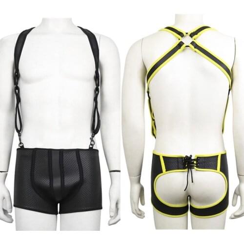 Erotic Rave Lingerie Gay Body Harness Strap Set Fetish Men Elastic Sexual Chest Harness Belt Gay Clothing for BDSM Bondage Sex
