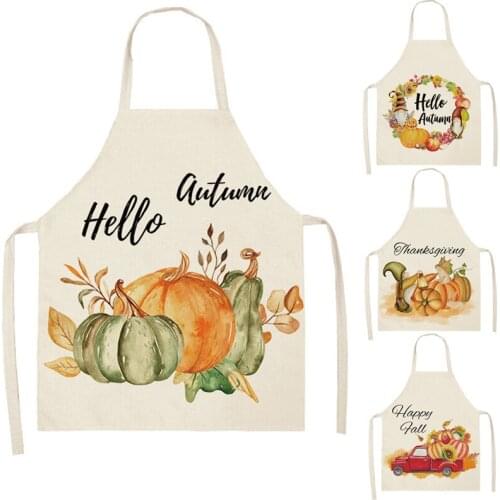 Orange Pumpkin Pattern Cleaning Art Aprons Home Cooking Fall Kitchen Apron Cook Wear Cotton Linen Adult Apron for Men