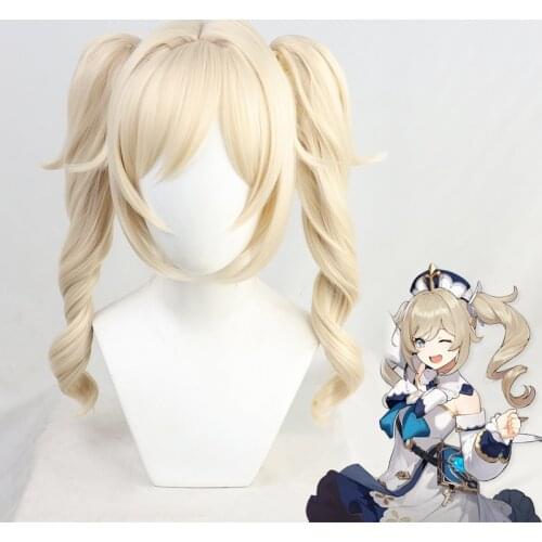 Genshin Impact Barbara Curly Ponytail Blonde Long Cosplay Heat Resistant Synthetic Hair Halloween Carnival Party + Free Wig Cap