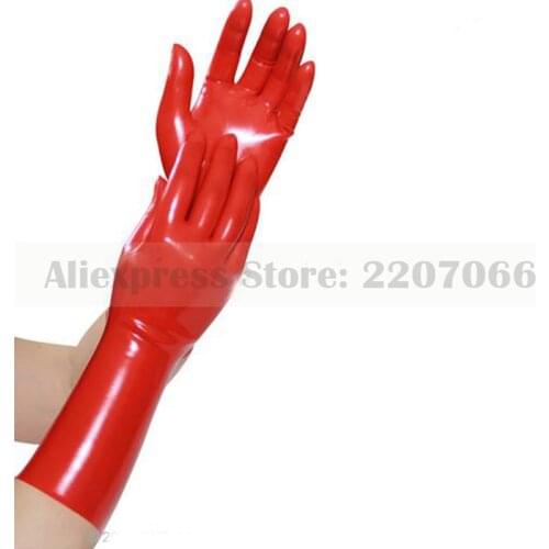 Hot Sale Sexy Red Color Seamless Solid Black Rubber Latex Fetish Short Gloves RLM033