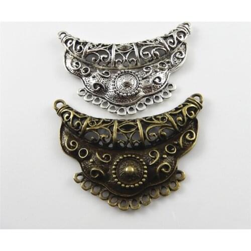 Julie Wang 6pcs Antique Bronze Silver Color Alloy Plated Charm Hanging Pendants Connector Decor Jewelry Accessories 63*44*6mm