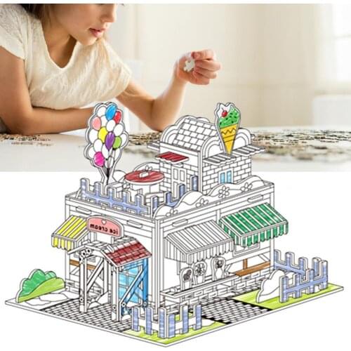 Cardboard Playhouse 3D Puzzle Jigsaw DIY Art Craft Children Puzzle Paper Toys Mini Building Assembly Model Educational Toy