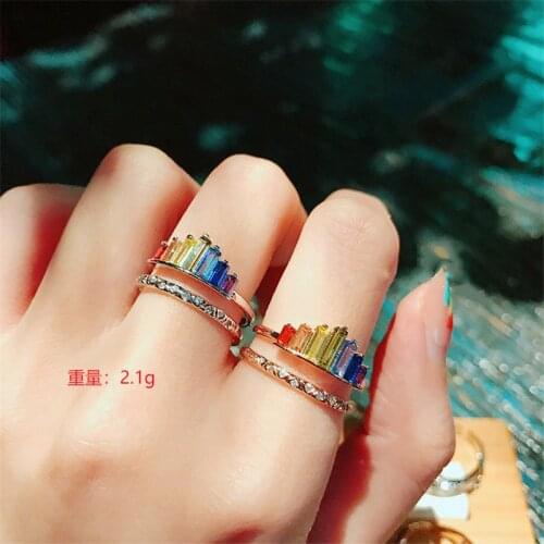 Rainbow Crown ring To My BADASS Daughter Ring Zirconia Crown Ring Double Adjustable Band Rainbow Ring HWJ0J