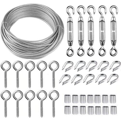 Turnbuckle Wire Tensioner Strainer kit With 100ft 304 Stainless Steel Wire Cable Rope Coated for DIY Garden Wire Project