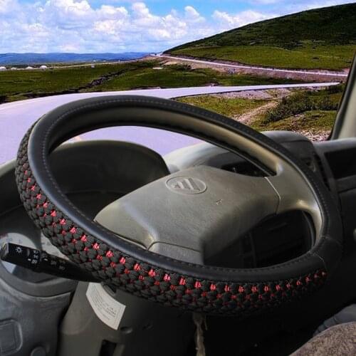 Truck Bus Car Steering Wheel Cover Diameters for 36 38 40 42 45 47 50CM 7 Sizes to Choose Carbon Fiber Black Red Dynamic