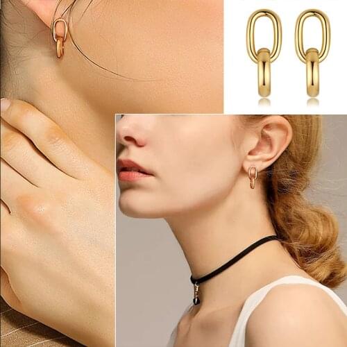 Interlocked Circle Hoop Earrings Stainles Steel Dangle Drop Interlinked Doubel Hoops Women Female Jewelry