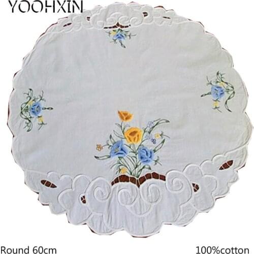 Modern white Lace round cotton Embroidery table cloth place mat placemat wedding napkin Christmas gift tablecloth kitchen decor