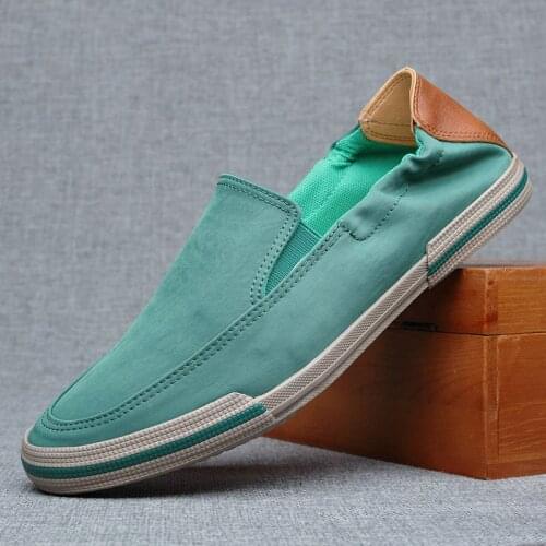 Men Moccasins Shoes Slip-on Men Lightweight Mens Vulcanized shoes Comfortable Breathable Canvas shoes Mens Flat shoes A23-30
