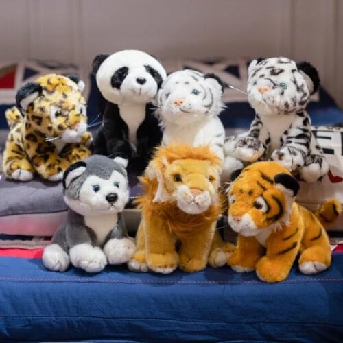 Soft Lifelike Stuffed Animals leopard lion Panda Plush Toys Wild Animal white tiger dog Toys For Children
