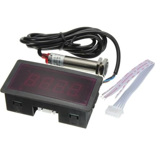 NewLED 4 Digital Tachometer RPM Speed Meter Red + NPN Hall Proximity Switch Sensor