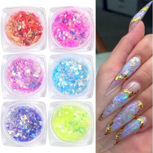 NEW Shiny Crystal Opal Powder Aurora Nail Glitter Flakes Pink Purple Blue Ultra-Thin Sequins For Nail Art Decorations JI1539-37