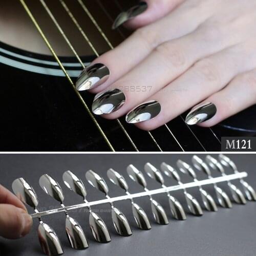 New Metal Silver mountain peak personality Designs False nails 24pcs Full Nail Tips Girls decorating stiletto nails Mirror shiny