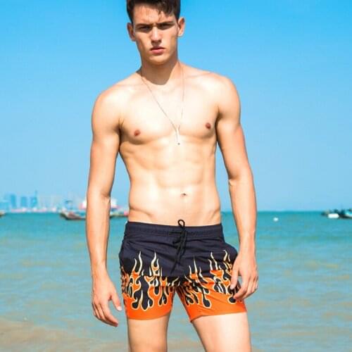 Flame print men sexy swimwear 2021 vacation men beach board surfing swimsuit sunga men bikinis swim trunks sports leisure shorts