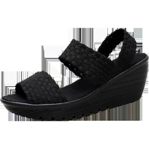 Women Sandals Peep Toe Wedges Shoes For Women Summer Sandals Breathable Knitting Chaussures Femme Casual Wedge Heels Sandals