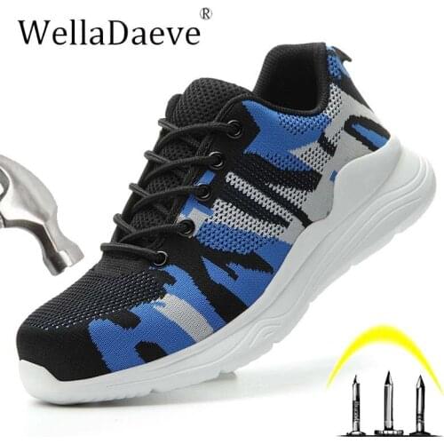 Mesh Breathable Mens Work Safety Shoes Anti-smashing Puncture-Proof Steel Toe Work Boots Outdoor Lightweight Sneakers For Men