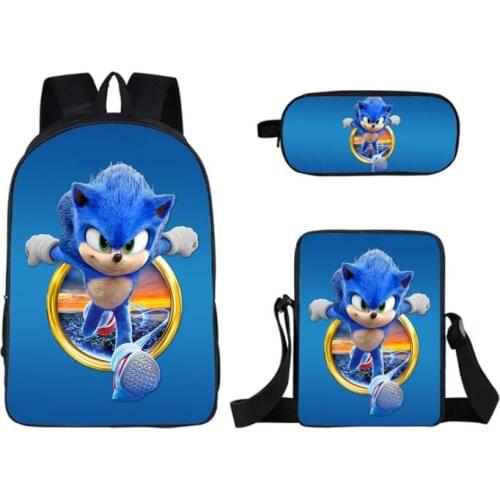 SONIC Custom pattern 3D print Cartoon School Bags 3pcs/set Boys Cool Kids Backpack School Bag Children Bookbag+Pen Bag)