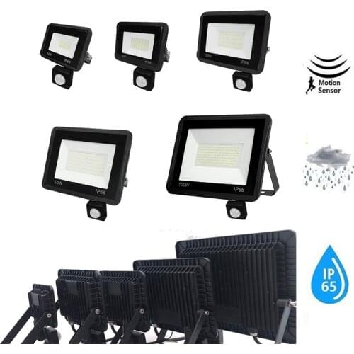LED FloodLight Reflector Spotlight outdoor Exterior Lighting optional pir motion sensor Super Bright Lights Aluminium Microwave