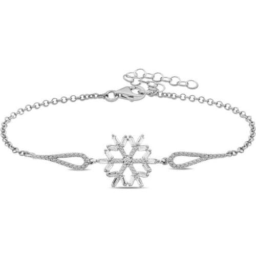 Tevuli 925 Sterling Silver Baguette Cubic Zirconia Snowflake Bracelet