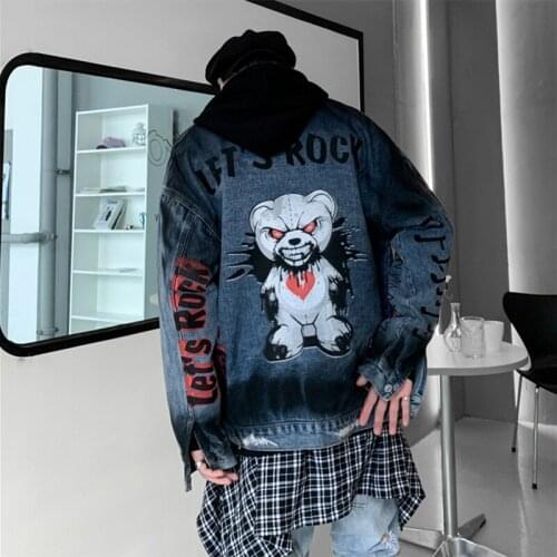 Street Hipster Splash Ink Ripped Denim Jacket Fashion Mens Loose Outwear Hip Hop Inkjet Devil Print Cowboy Coats Couple Jackets