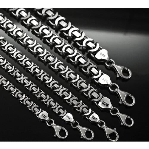 925 Sterling Silver Handmade Oxidized Flat Byzantine Chain Necklace Chunky Jewelery for Man and Women Special Gift