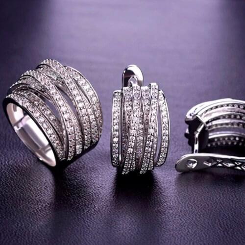 Zlxgirl bridal jewelry sets brand pave cubic zircon wedding earring with ring bridal jewelry sets fine womens bridal earring