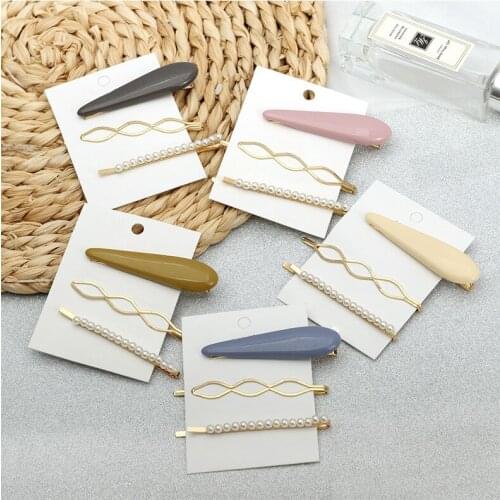 3PC Acetic Side Womens Alloy Hair Clips Sweet Simple Pearl Bangs Female Hair Accessories NEW Acid lovely Barrettes HeadWear