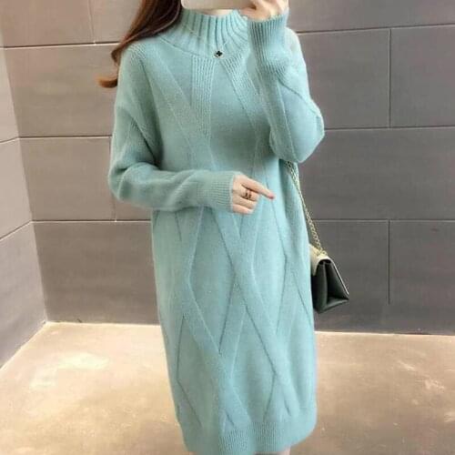 Womens Sweater Fashion 2021 Fall Winter New High Collar Sweater Female Loose Thick Long Paragraph Bottoming Knit Sweaters Dress