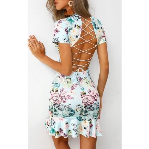 Womens Summer Fashion Open Back Ruffled Corns Bandage Dress