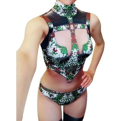 Sleeveless Skinny Stretch Women Camouflage Bodysuits Role Playing Game Costumes Evening Party Birthday Jumpsuits Nightclub Wear