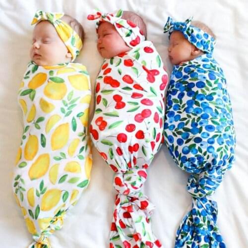 Baby Girl Clothes Wraps Newborn Fruit Printed Wrap Baby Hair Band Boy Summer Photography Two-piece Set Clothes For Newbies
